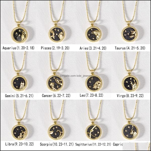 

pendant necklaces lover day night 12 constellation necklace for women men rose gold color chain zodiac sign round couple j bdejewelry dhlhd, Silver