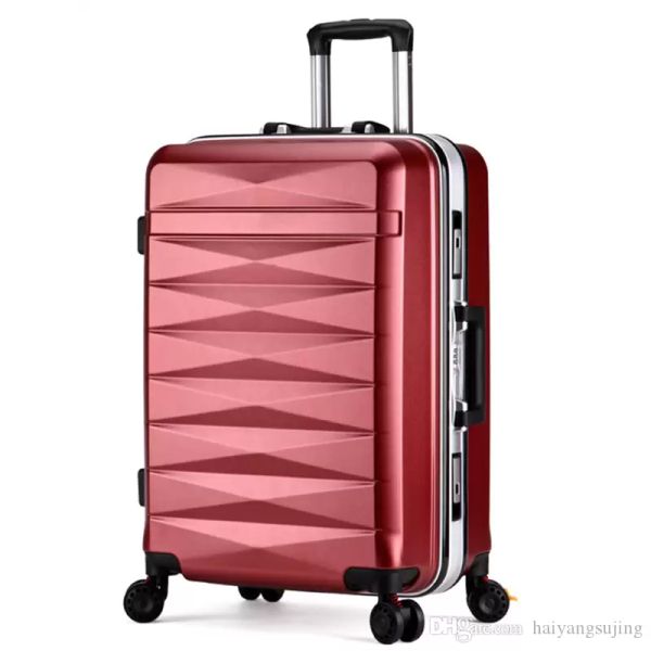 Homens Mulheres Travel Trolley Case Mala de Viagem Sacos Estudante Estudante De Alumínio Quadro Universal Roda ABS PC Baggage Bag 20 24 polegadas Caixa de senha