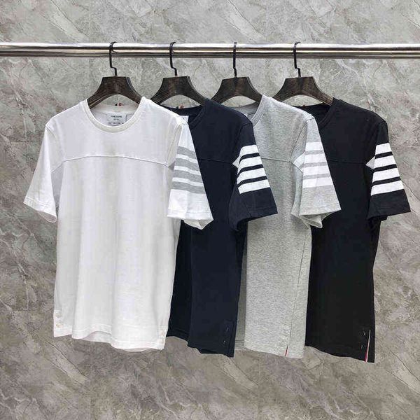 

tb summer round neck short sleeve side four bar t-shirt casual sports men's and women's lovers' same bottomed shirt outdoor h, White;black