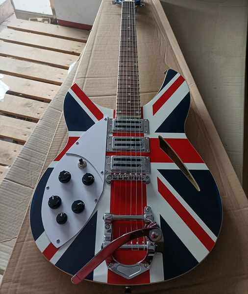 

left-handed 6 strings electric guitar with flag pattern rosewood fretboard