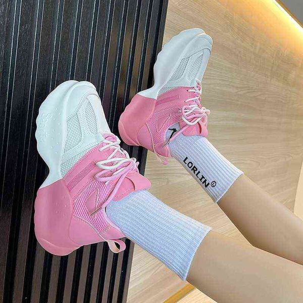 Super Light Sports Leisure Ladies Lace Up Round Head Mesh respirável Mistura confortável color feminino Sapatos femininos Casual Sneakers G220610