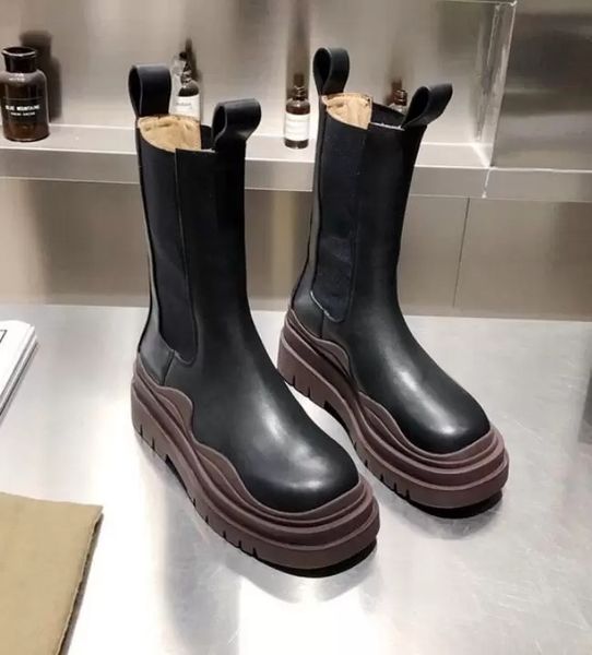 

2022 designer boots women winter leather martin boots muffin bottom height 7cm chesil boots increase female shoes size 35-40 032100, Black