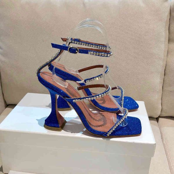 

sandals gilda blue glitter 100mm crystal-encrusted strap spool heels sky-high heel for women summer luxury designers shoes party q2x1, Black