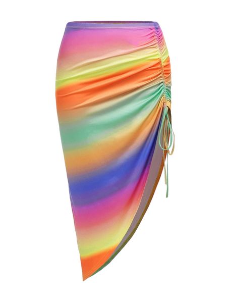 

plus ombre drawstring asymmetrical hem skirt 54ax#, Black
