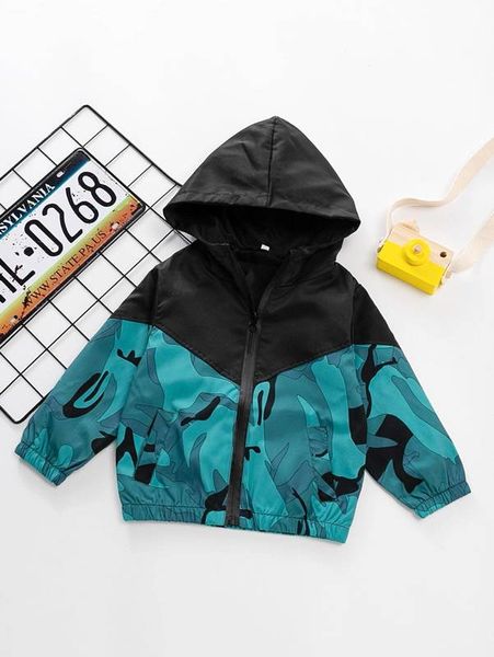 

toddler boys graphic print color block hooded jacket she, Blue;gray