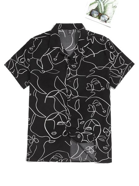 

men allover print lapel neck shirt y3ch#, White;black