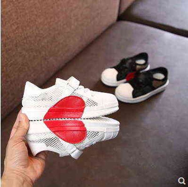 

new summer breathable children shoes black white mesh kids sneakers boys sport shoes red love girls casual shoes g220517, Black;red