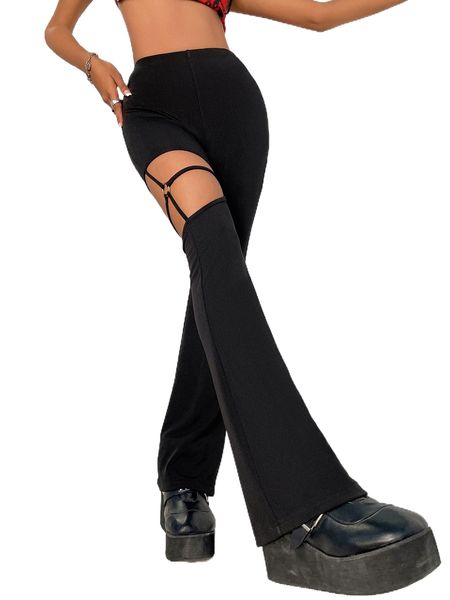 

ring linked cut out bootcut leg pants y4am#, Black;white