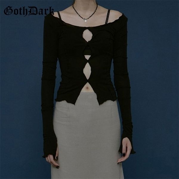 

goth dark mall gothic harajuku t-shirts punk egirl aesthetic alternative clothing women crop casual long sleeve streetwear 220408, White