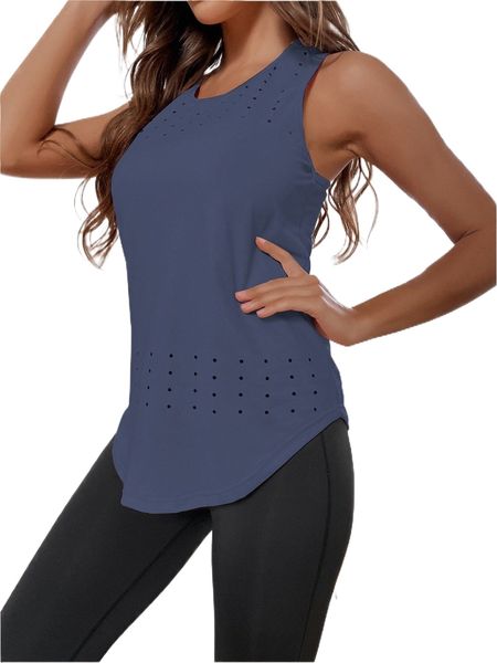 

hollow out curved hem sports tank f3lv#, Gray