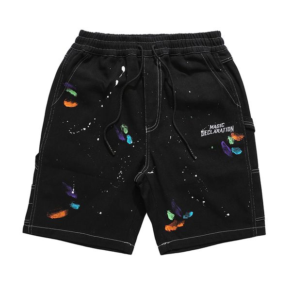 

pockets drawstring mens cargo shorts letter print hip hop spliced casual summer knee length pants