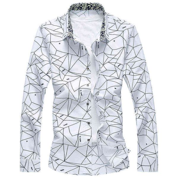 

new designer plus size 7xl spring men shirt classic formal geometric plaid long sleeve dress shirts mens, White;black