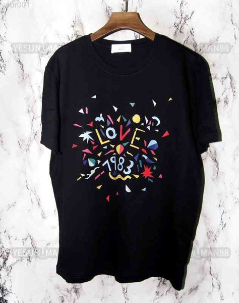 

designer luxury spring summer ysls classic color block printed slp t shirt fashion mens and womens couples loose crew neck tee, White;black