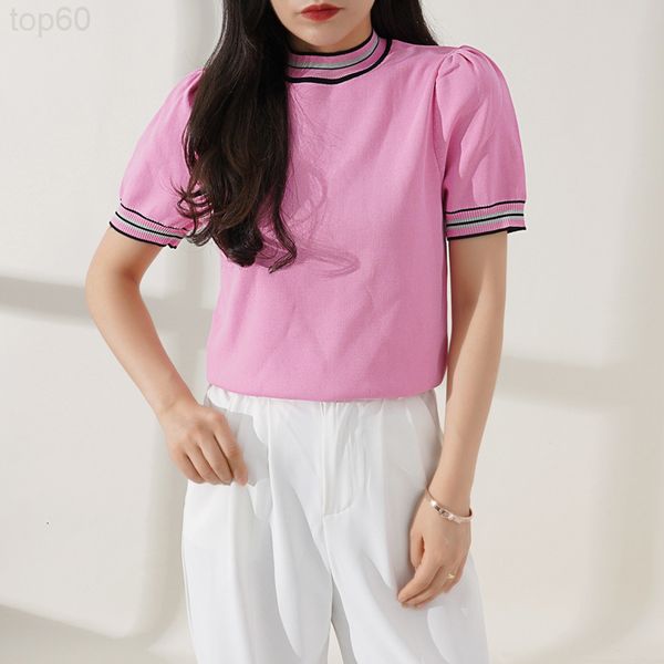 

women's sweaters designer []summer ice silk slim fit t-shirt small fragrance celebrity style bubble sleeve short knitwear female 0gf0, White;black