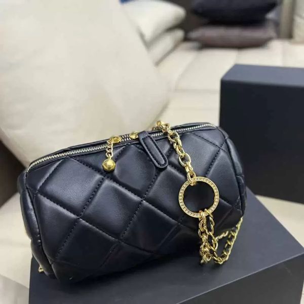 

zipper glitter diamonds bucket bags genuine leather white black classic handbags designers gold-tone metal chain handled hardware strass des