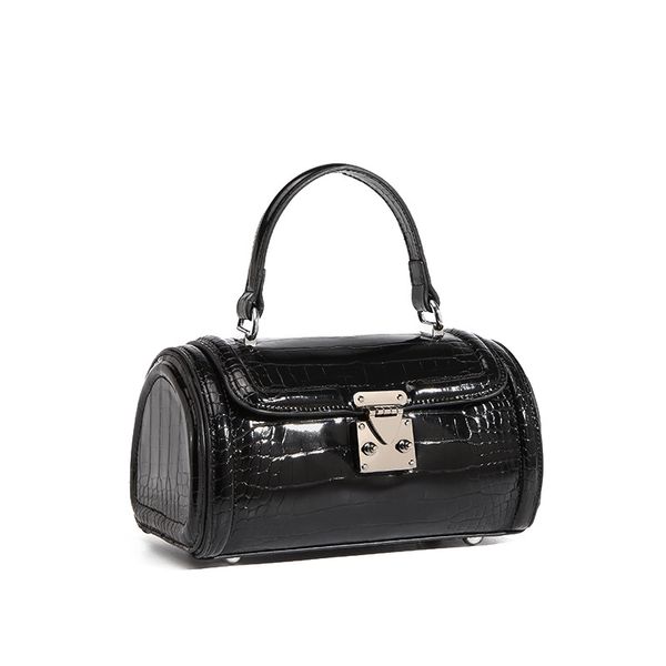 

2022 summer style vintage boston bag for women with alligator luxury leather metallic buckel and thick strap crossbody