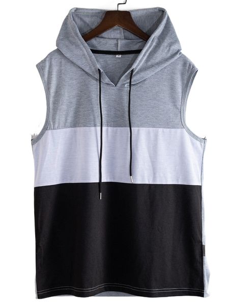 

men colorblock drawstring hooded tank d0bu#, White;black