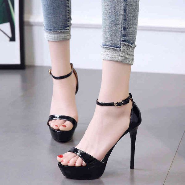 

outlet summer new one line open toe sandals ultra high heel thin heel platform women's shoes mst1513-9, Black