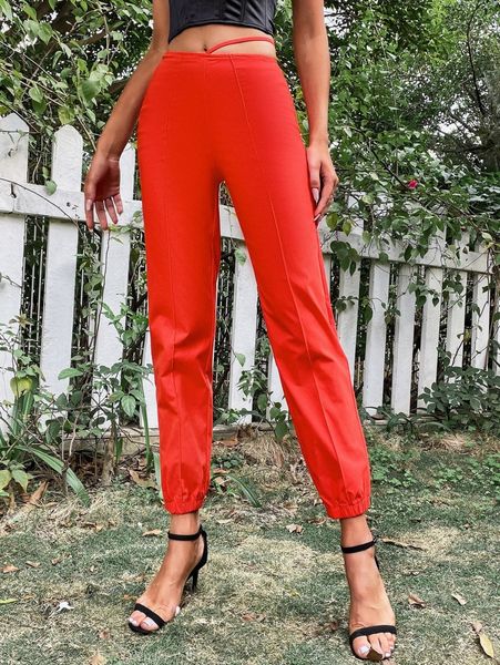 

solid cropped carrot pants k6yi#, Black;white