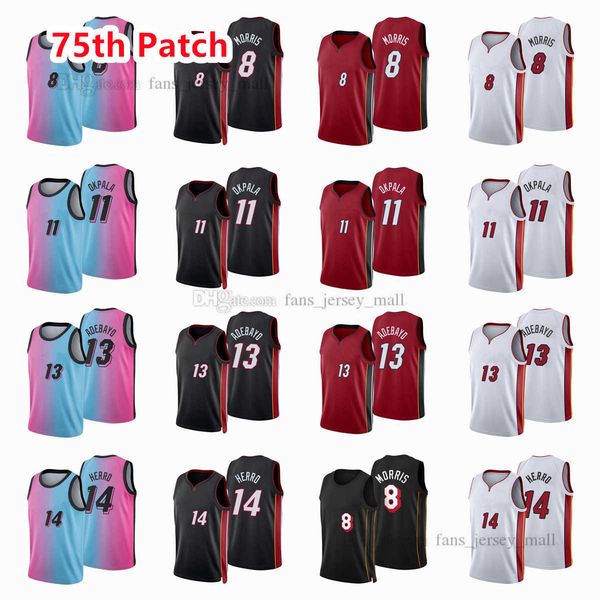 

printed 75th patch ity basketball jerseys bam 13 adebayo tyler 14 herro markieff 8 morris kz 11okpala jersey color white red black custom, Black;red