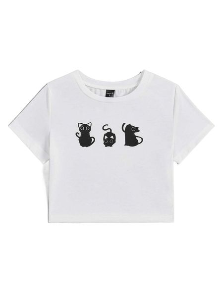 

x sophia patch cartoon graphic round neck tee g16h#, White