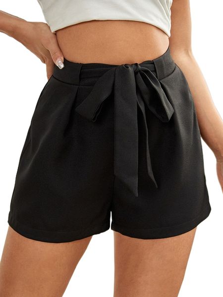 

high waist tie front shorts s1nn#, White;black