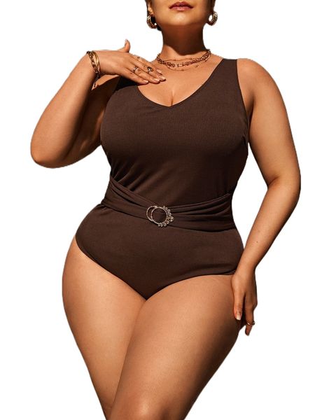 

plus rhinestone detail ribbed one piece swimsuit a7s2#, White;black
