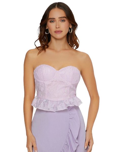 

jacquard backless knot ruffle hem bustier tube x1al#, White