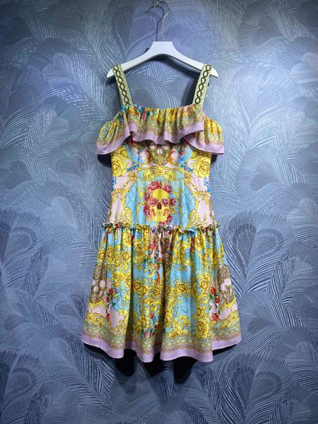 

new summer 2022 suspender print dress, Black;gray