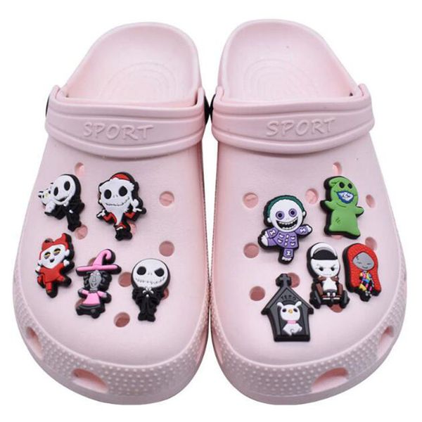 

100pcs cartoon helloween theme shoe part accessories skull shape croc charms clog shoe flower decoration buckle party gift, White;pink