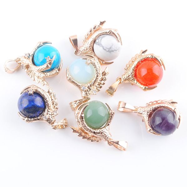 

dangle natural amethyst opal stone dragon claw pendants gold color reiki chakra pendulum charm amulet jewelry round ball gemstone dbn308, Silver
