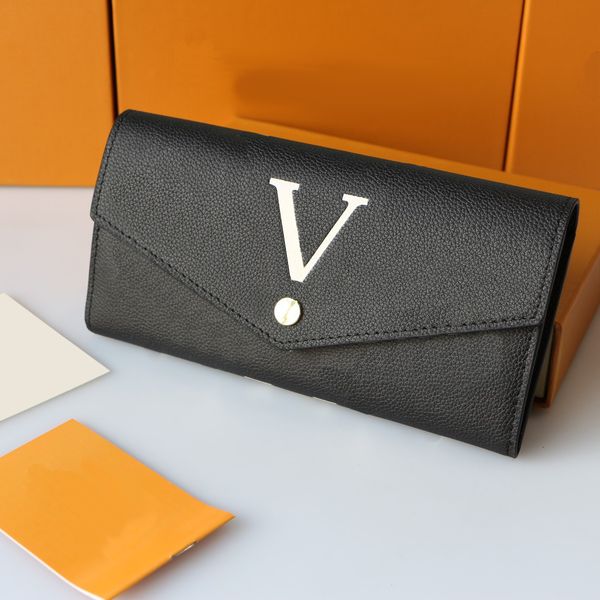 

vintage long flip wallets women leather money clips card holder zipper purse business purses with box, Black