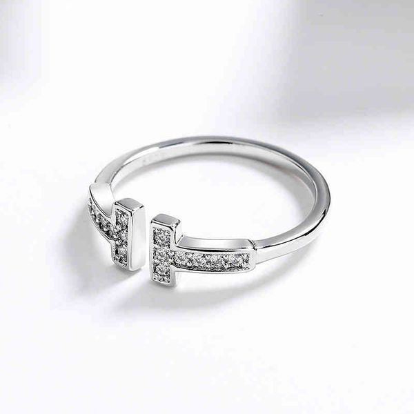 

rings open double t ring womens simple temperament fashion ins small and versatile diamond t letter index finger, Golden;silver
