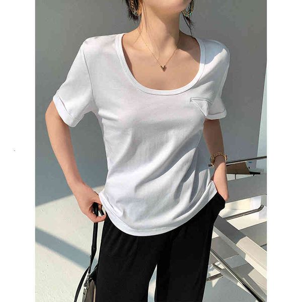 

women's t-shirt spring and summer of 2022 u-neck suit t-shirt workplace white moonlight temperament thin cotton woman u7mu