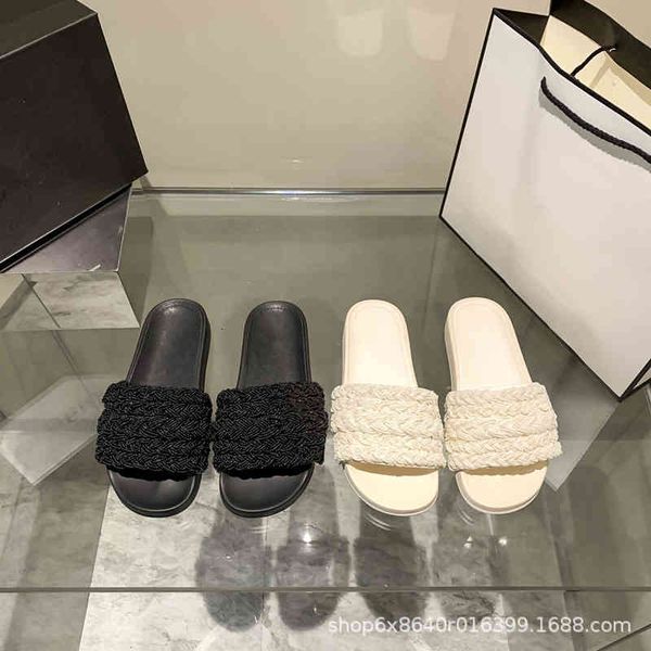 

slippers summer xiaoxiang pearl slippers women wear leather sandals, flat bottomed beaded one-way band fairy sandals oc0i, Black