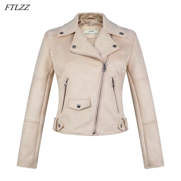 

ftlzz spring autumn faux suede leather short jacket women zipper moto bike pu leather coat lapel high street outwear chic female 220815, Black