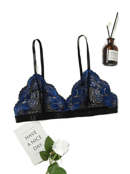 

plus floral lace triangle bra j12u#, Black;white