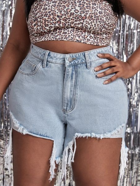 

plus raw hem washed denim shorts v3qs#, White;black