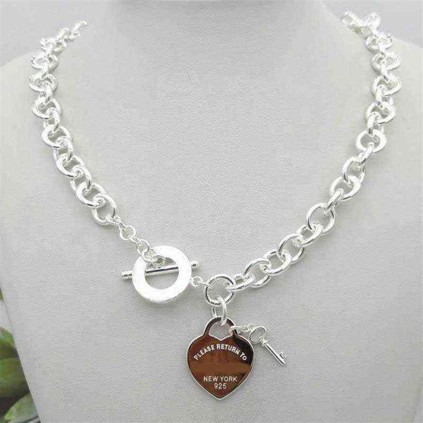 

women's new tif silver love style necklace 925 sterling silver key heart charm pendant necklace g1201254p