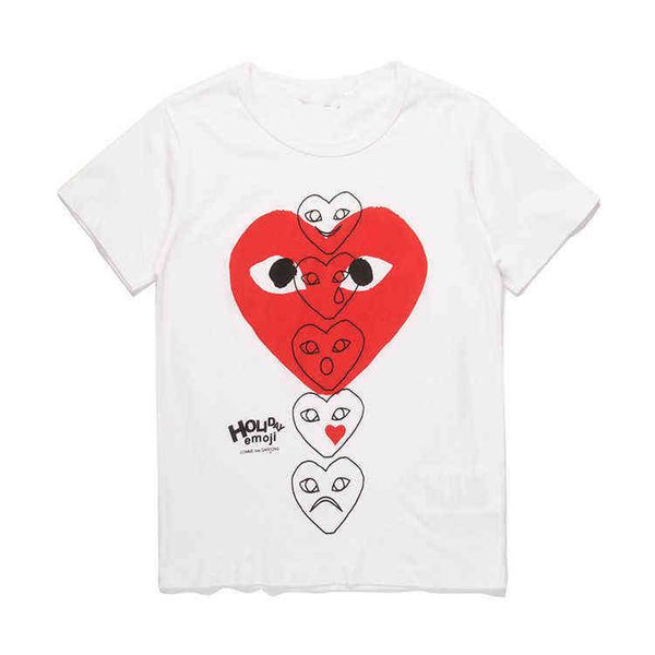 

heyplay fashion brand embroidered peach heart christmas expression exclusive short sleeve men's and women's pure cotton big red, White;black