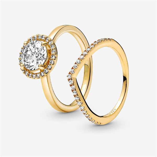 

100% european 925 sterling silver halo of gold sparkling wishbone ring set for women wedding rings fashion jewelry accessories271o, Slivery;golden