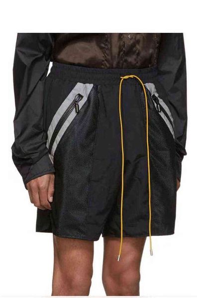 

designer reflective rhude shorts hip-hop black blue 1 1 high-quality rhude mens yellow drawstring zip pocket y200831 high-quality 001, White;black