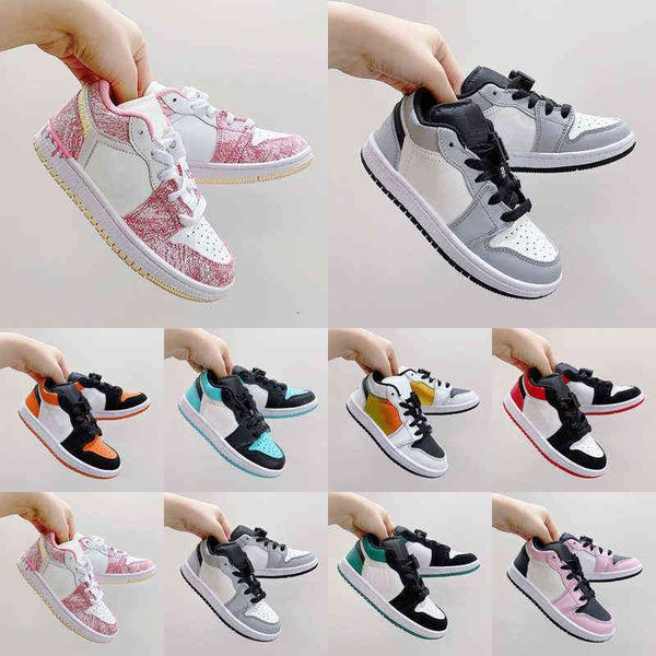 

2021 kids shoe brown low children sports basketball shoes pine green game royal 1 high og 1s sneakers baby toddler trainers size 24-35, Black