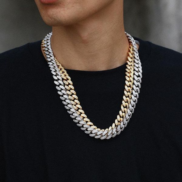 Zincirler Gümüş 5A Cz Taş döşeli Bling Buzlu Out 12mm Yuvarlak Küba Bağlantı Zinciri Kolye Erkekler Hip Hop Rapçi Jewelrychains