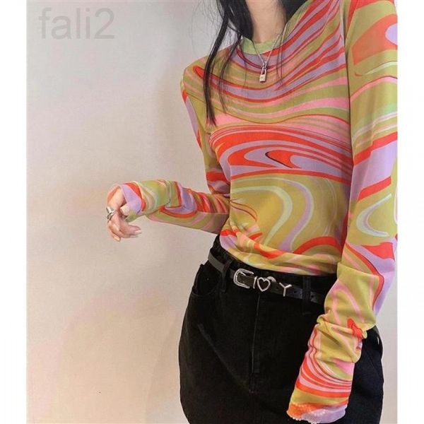 

women's t-shirt designer chaopai 22 early spring new niche fashion long sleeved printed bottoming shirt shows thin folding design vb67, White