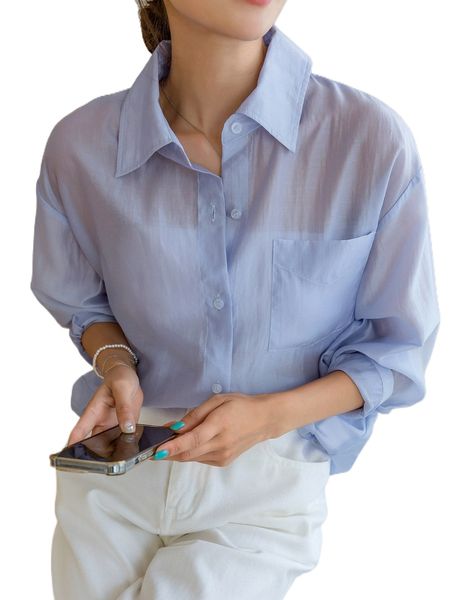 

dazy drop shoulder pocket patched sheer shirt u3cq#, White