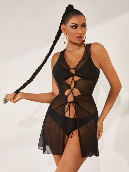 

plain lace-up cover up e5qw#, White;black