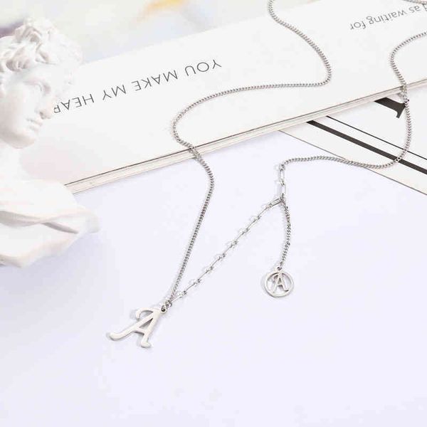 

925 sier letter pendant gold necklace female fashion jewelry tassel korean necklace gothic side car flower chainbead necklace, Silver