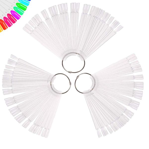 Conjunto de 50 pcs clear unha dica display com anel fan fanela nail art polonês exibindo placa prática cor apresentando suporte