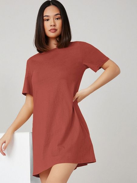 

solid tee dress 22t7#, Black;gray